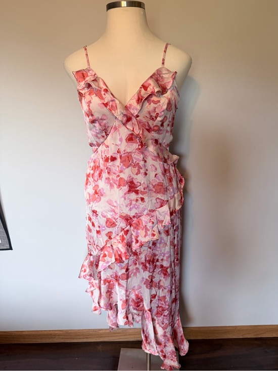 Japna Dresses & Skirts - Japna Pink & Coral Floral Ruffle Midi Dress